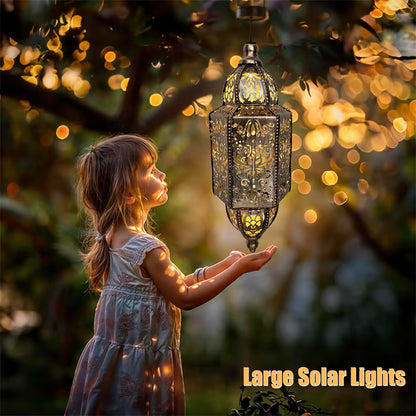 🌙 Solar Outdoor Decorative Lantern Lights Moroccan-Style Metal Hanging Garden Lights | Waterproof Solar Patio & Pathway Decor 🌿✨