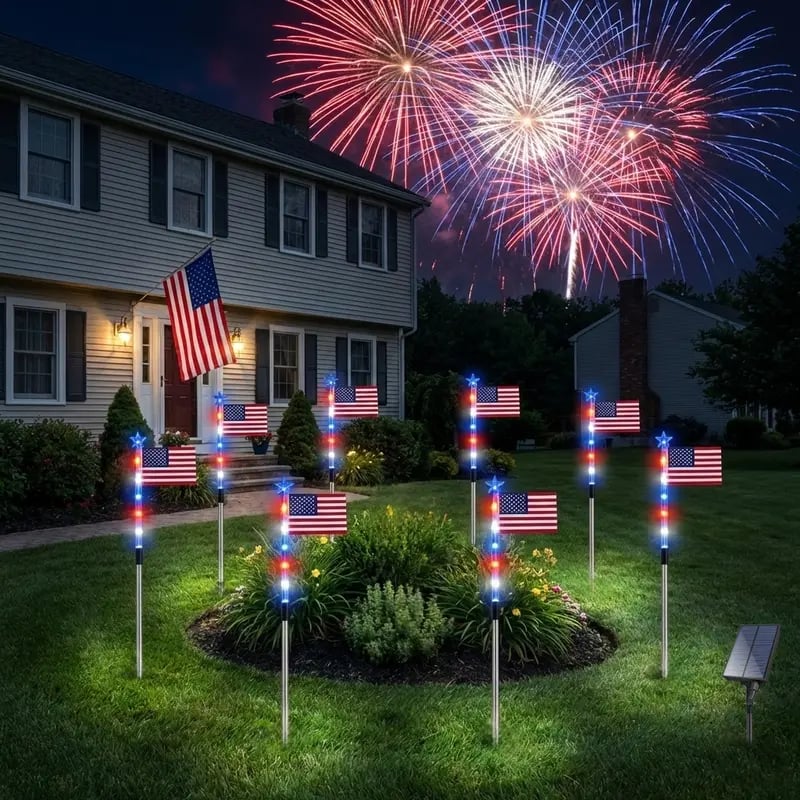 🔥Last Day: 49% OFF🔥8 Solar American Flag Pathway Lights – Red, White & Blue Yard Glow for 250th Independence Celebration 🇺🇸✨