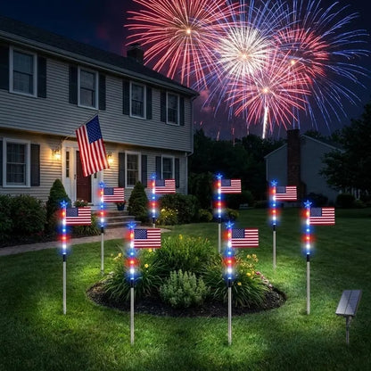 🔥Last Day: 49% OFF🔥8 Solar American Flag Pathway Lights – Red, White & Blue Yard Glow for 250th Independence Celebration 🇺🇸✨
