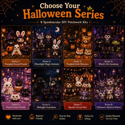 🔥 50% OFF TODAY | 🎃 Halloween Friends 4-Piece DIY Patchwork Kit Collection 🧵👻