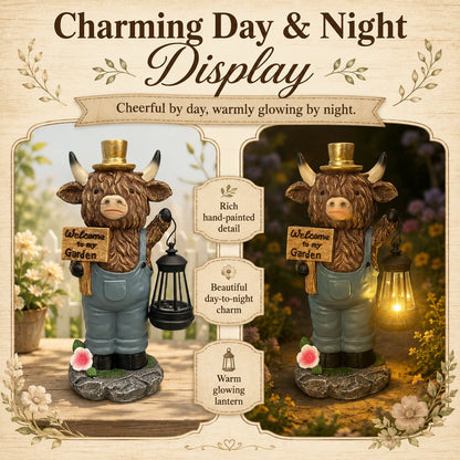 Handcrafted Highland Cow Solar Garden Lantern Statue