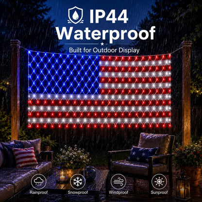 🔥HOT SALE 50% OFF🎆🇺🇸 Solar American Flag Lights Outdoor American Flag Net Lights 6.5ft x 3.28ft Super Bright