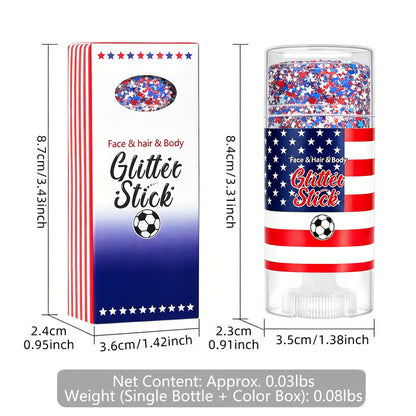 🇺🇸 Patriotic-Themed Body Glitter Sticks Waterproof Red, White & Blue Face & Hair Glitter for Parties, Celebrations & Game Day Looks ✨🎆