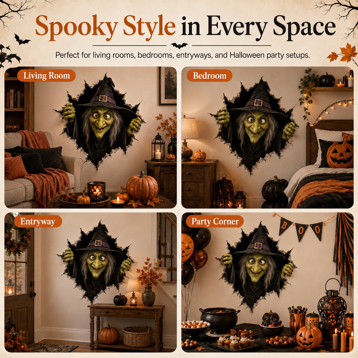 🎃 Halloween 3D Break-In Wall Decals – Realistic Spooky Wall & Window Stickers (Easy Peel & Stick)