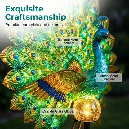 💥SAVE 50%🦚 Dynamic Light Shadow Solar Peacock Garden Sculpture, Waterproof Outdoor Yard LED Decor Statue
