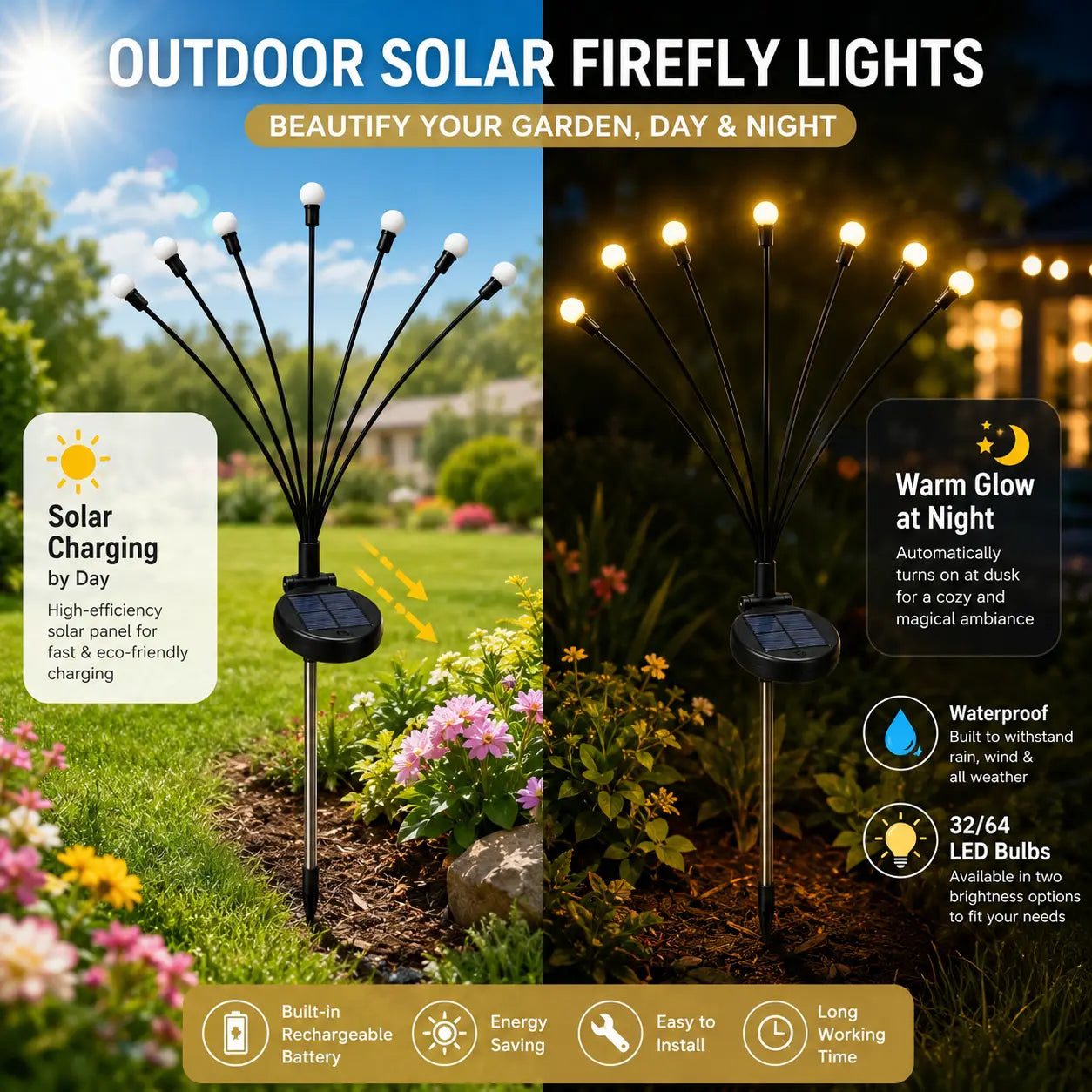 🔥Last Day 50% OFF - Solar Powered Firefly Garden Light