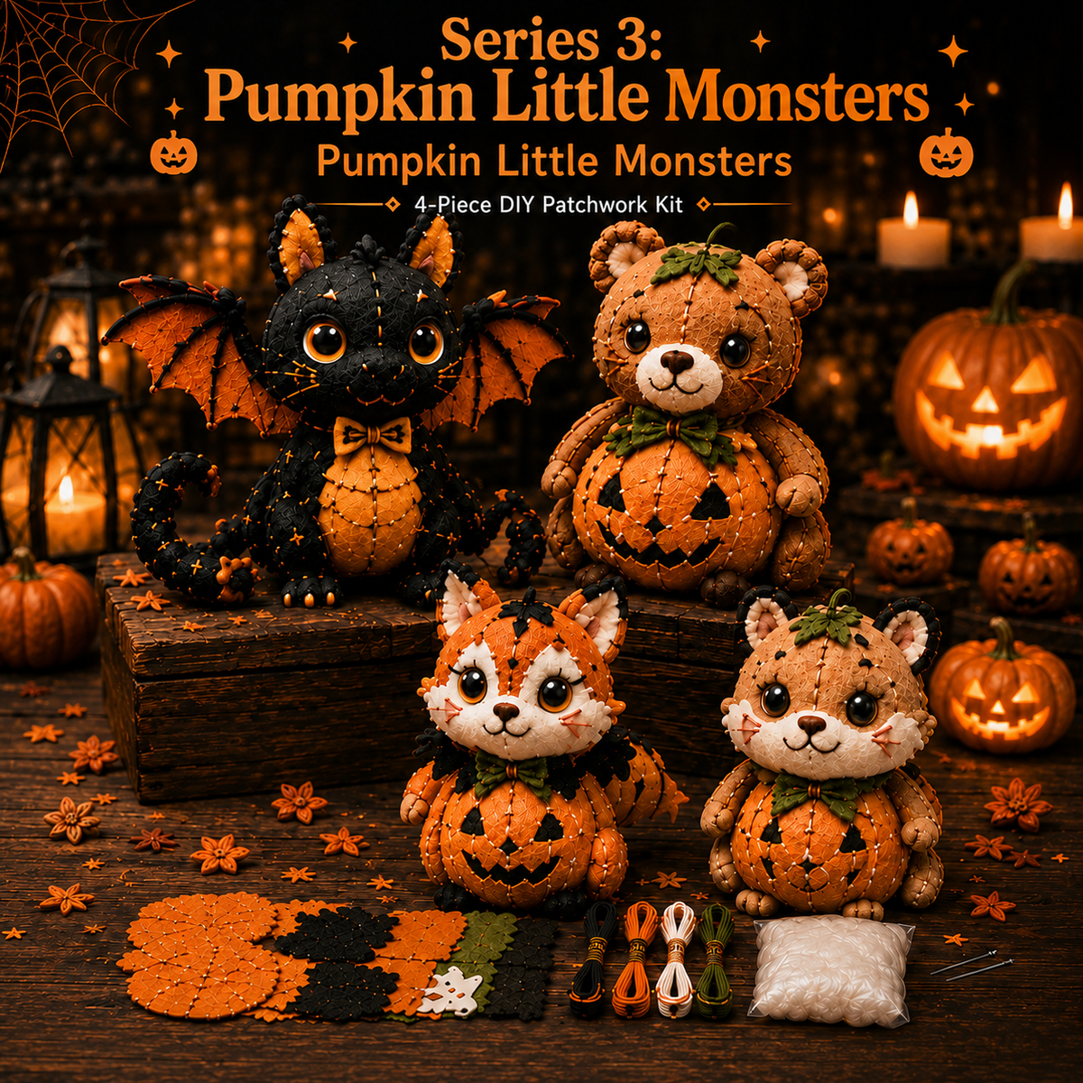 🔥 50% OFF TODAY | 🎃 Halloween Friends 4-Piece DIY Patchwork Kit Collection 🧵👻