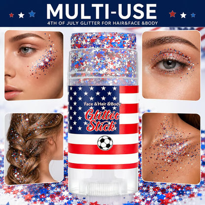 🇺🇸 Patriotic-Themed Body Glitter Sticks Waterproof Red, White & Blue Face & Hair Glitter for Parties, Celebrations & Game Day Looks ✨🎆