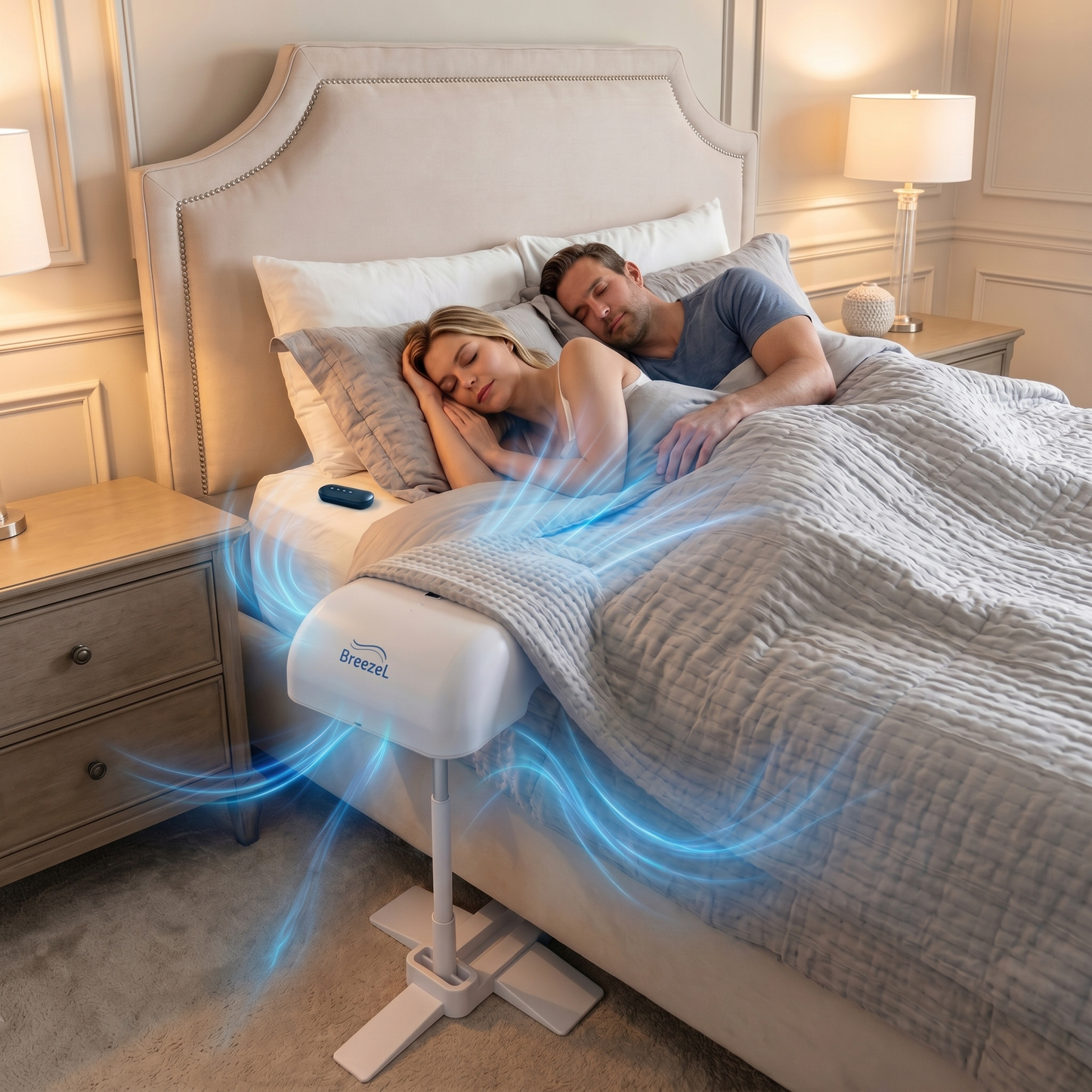 🛏️ Bed Cooling Fan – ❄️ Cordless Under-Duvet Sleep Fan with 5 Speeds & Adjustable Height