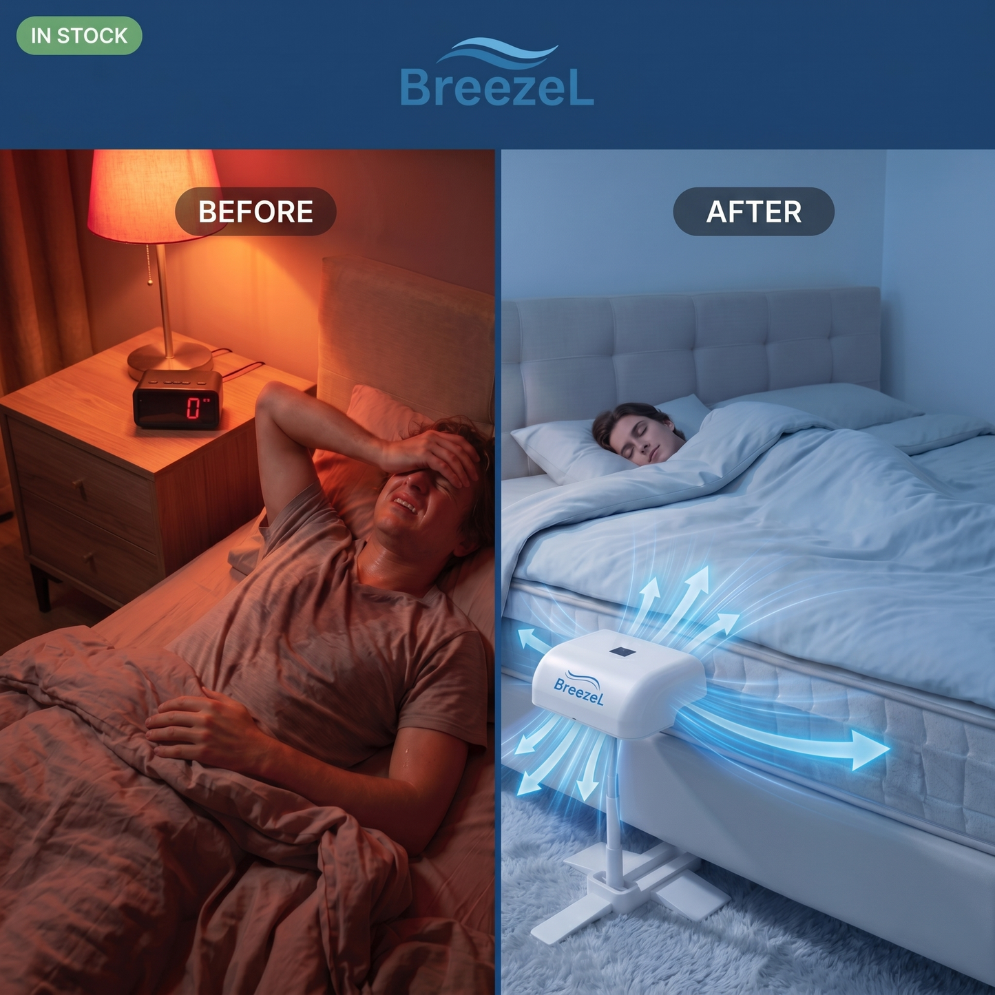 🛏️ Bed Cooling Fan – ❄️ Cordless Under-Duvet Sleep Fan with 5 Speeds & Adjustable Height
