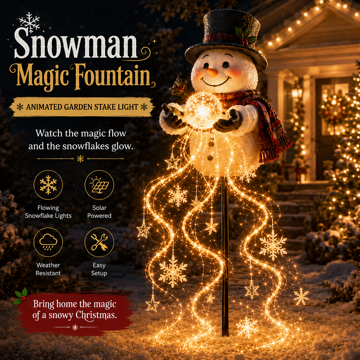 🎄50% OFF🎄 Snowman Magic Fountain™-Flowing Snowflake LED Christmas Garden Light❄️