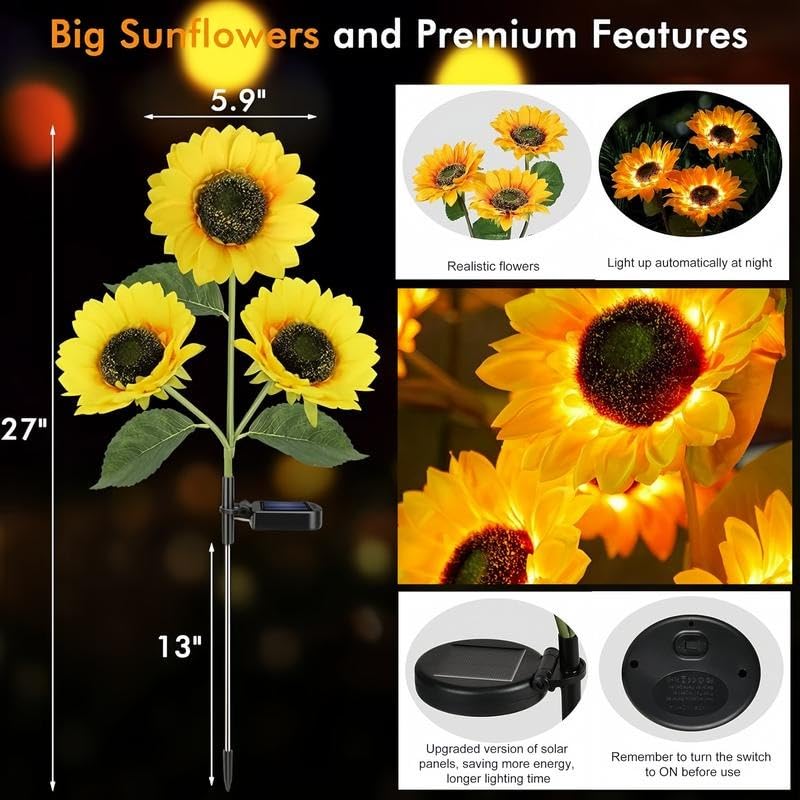 🌻Solar LED Sunflower Garden Lights, Realistic Night Glow for Yard, Lawn, Patio and Porch Decoration, Waterproof