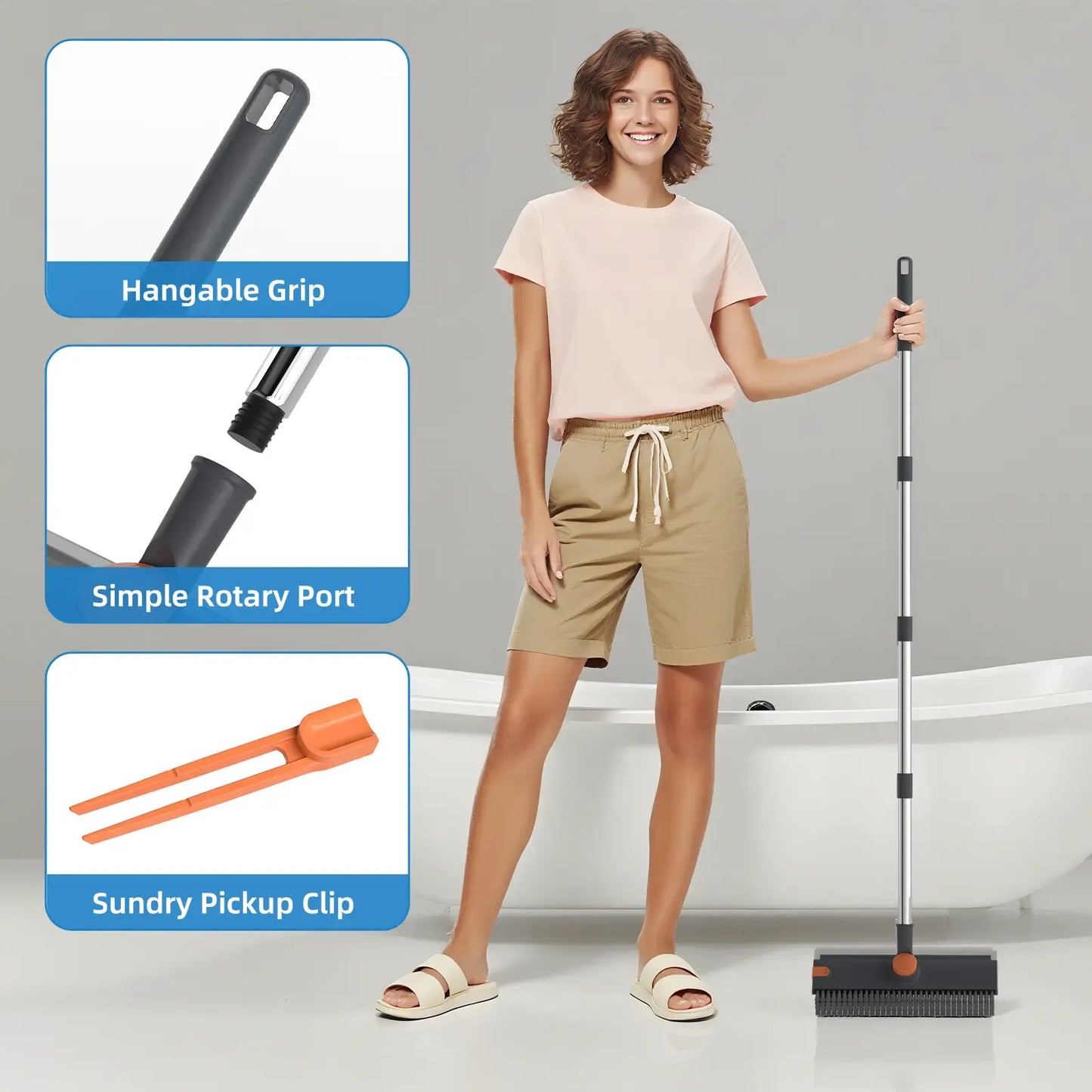 🔥Hot Sale 49% OFF🧹3-in-1 Floor Scrub Brush with Long Handle – Heavy-Duty Stiff Bristles for Bathroom, Kitchen, Patio & More 🧽✨