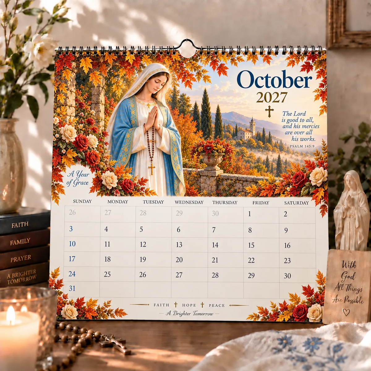 2027 Blessed Mother Wall Calendar – A Year of Grace, Hope & Prayer | Virgin Mary Christian Faith Calendar