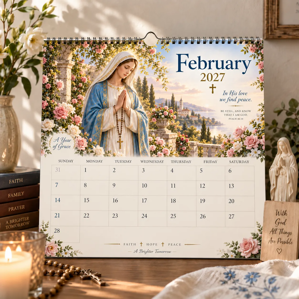 2027 Blessed Mother Wall Calendar – A Year of Grace, Hope & Prayer | Virgin Mary Christian Faith Calendar