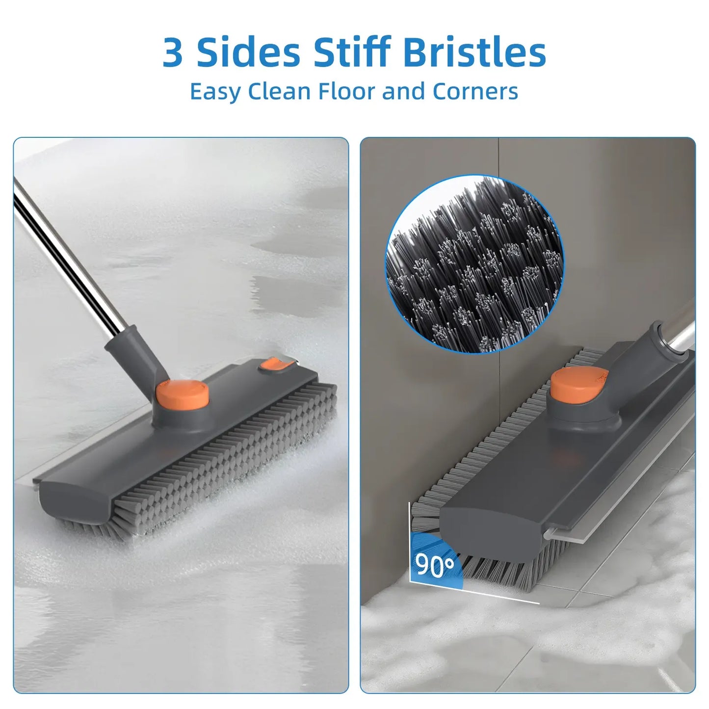 🔥Hot Sale 49% OFF🧹3-in-1 Floor Scrub Brush with Long Handle – Heavy-Duty Stiff Bristles for Bathroom, Kitchen, Patio & More 🧽✨