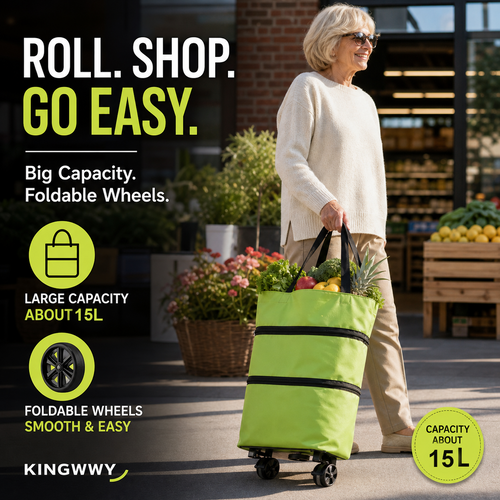 🌱✨ Limited Time 46% OFF✨ Collapsible Rolling Shopping Bag, Portable Foldable Wheeled Grocery Tote Bag Reusable Handbag For Supermarket Market Travel