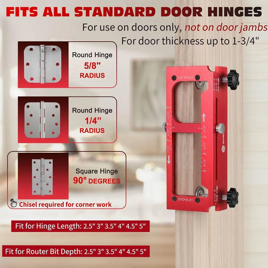 Door Hinge Cut Out Tool for Door & Cabinet Hinges, Fits 2.5\" to 5\" Hinges with 1/4\" & 5/8\" Radius & Square Corner Tools