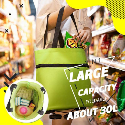 🌱✨ Limited Time 46% OFF✨ Collapsible Rolling Shopping Bag, Portable Foldable Wheeled Grocery Tote Bag Reusable Handbag For Supermarket Market Travel