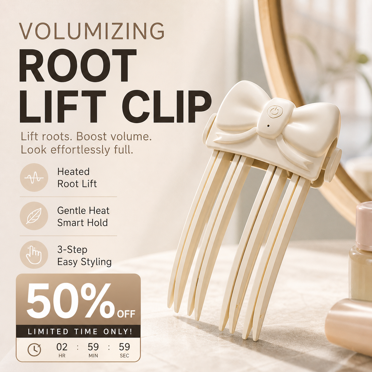 📢📢50% OFF !! ⏰Wireless Heated Volumizing Root Lift Clip - Salon Crown Volume Styling Tool for Fine Flat Hair